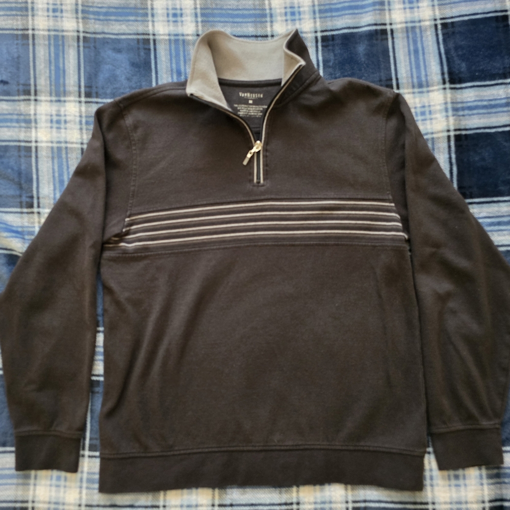 Van Heusen Brown Zip Up Sweater with Classic Knit Design